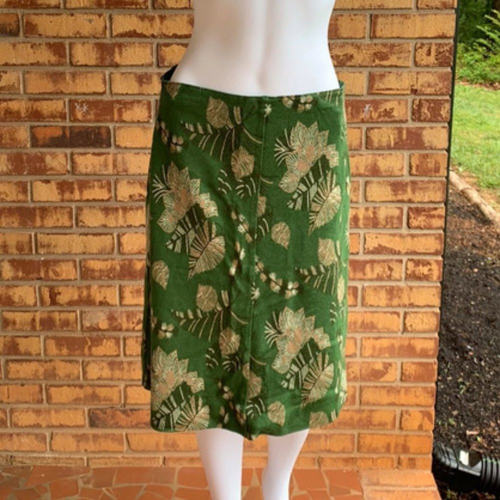 VINTAGE Green Floral Print Midi Skirt (M)